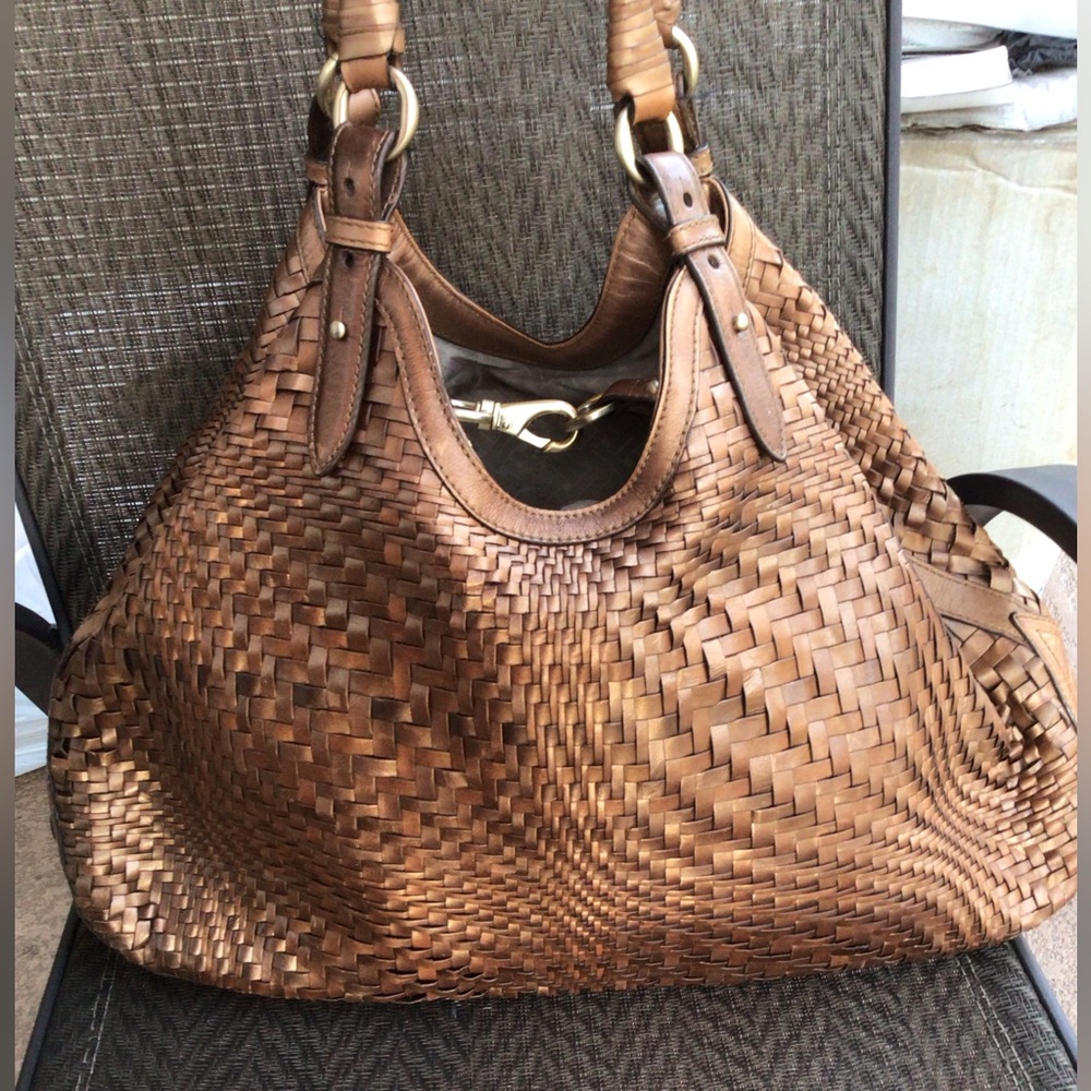 ❌SOLD❌ Cole Haan Genevieve Bronze Leather Woven Hobo Shoulder Bag - Picture 5 of 11